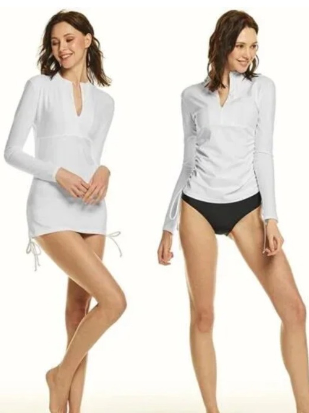 ILI SHOP women's white long-sleeve rash guard / swim dress | L